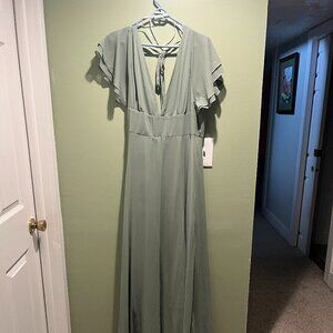 Promise of Love Sage Brush Flutter Sleeve Maxi Dress
